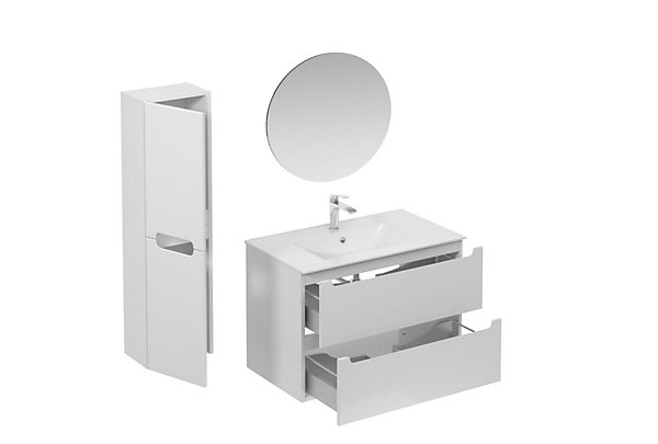 Ensemble de salle de bain avec lavabo comprenant mitigeur de lavabo, bec et siphon Naturel Stilla blanc brillant (KSETSTILLA006)