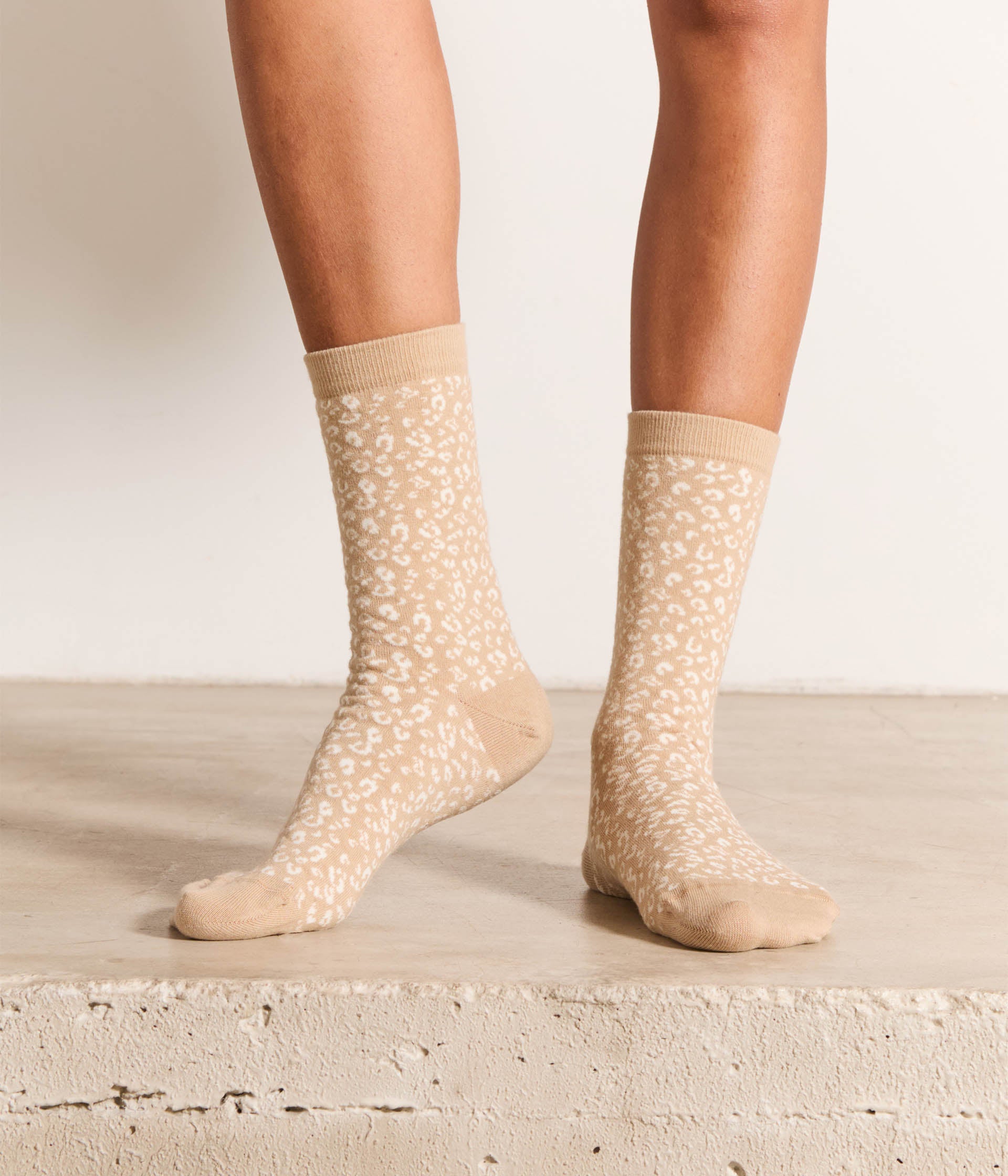 Chaussettes léopard beiges Gia