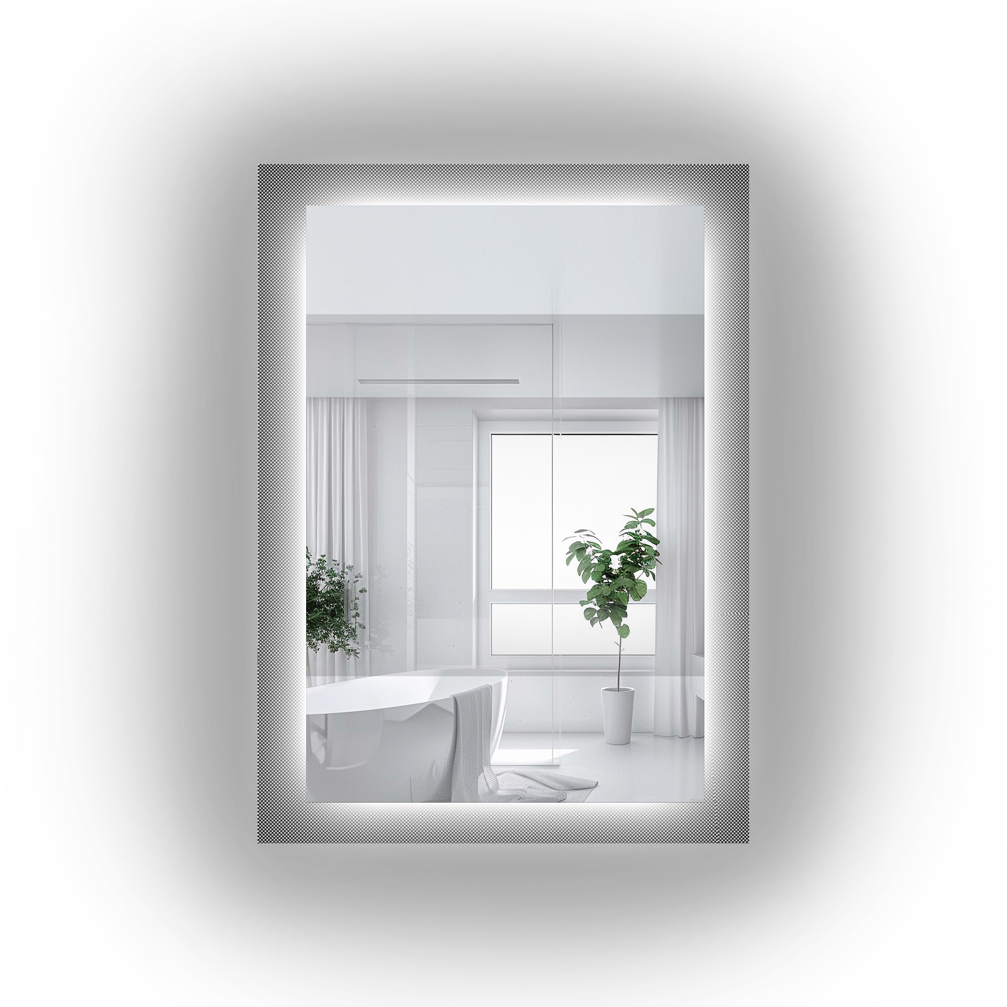 Prostokątne lustro na szkle ornamentowym z LED - LUXORA SOLEIL LED