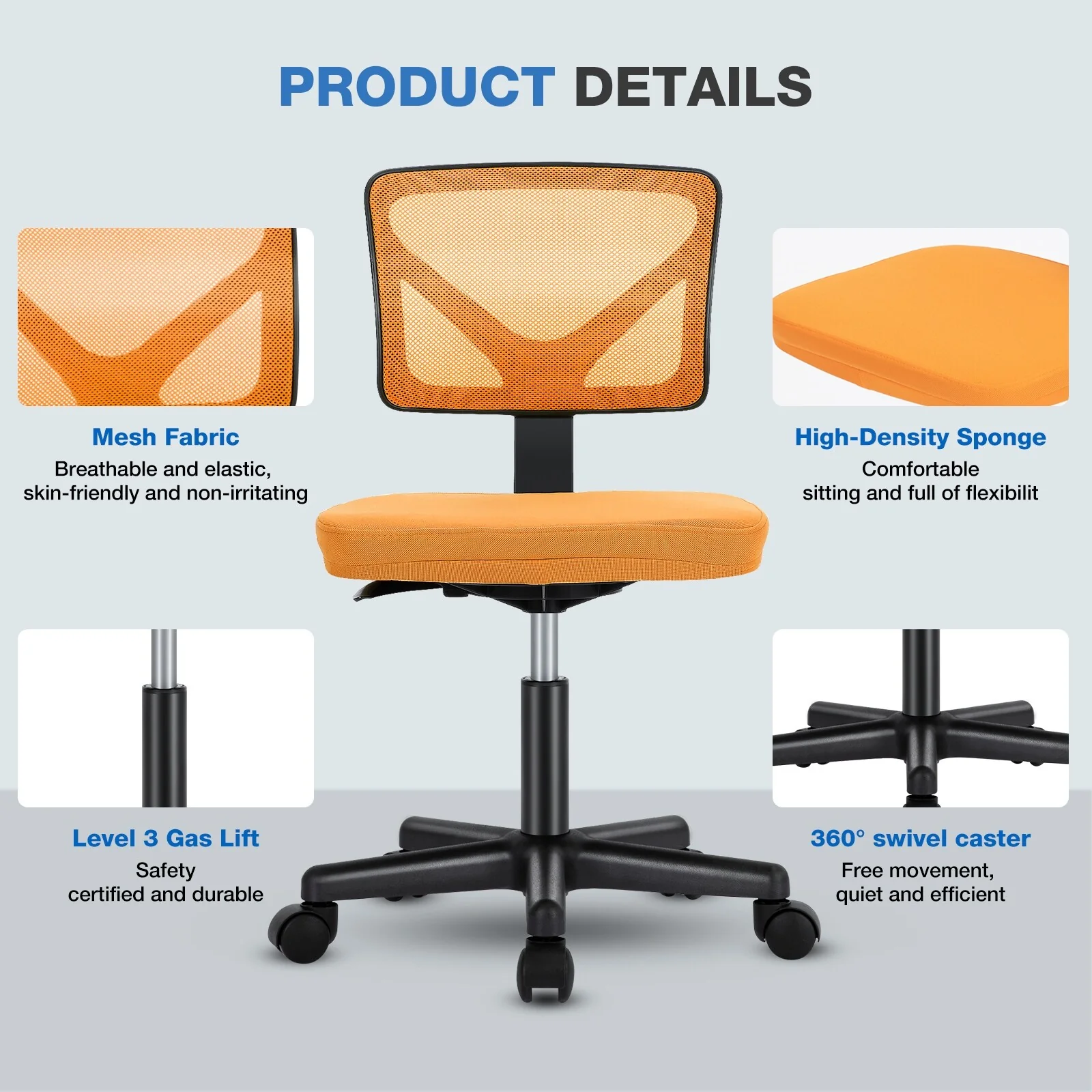 Compact Low Back Swivel Task Chair with Adjustable Height & Wheels