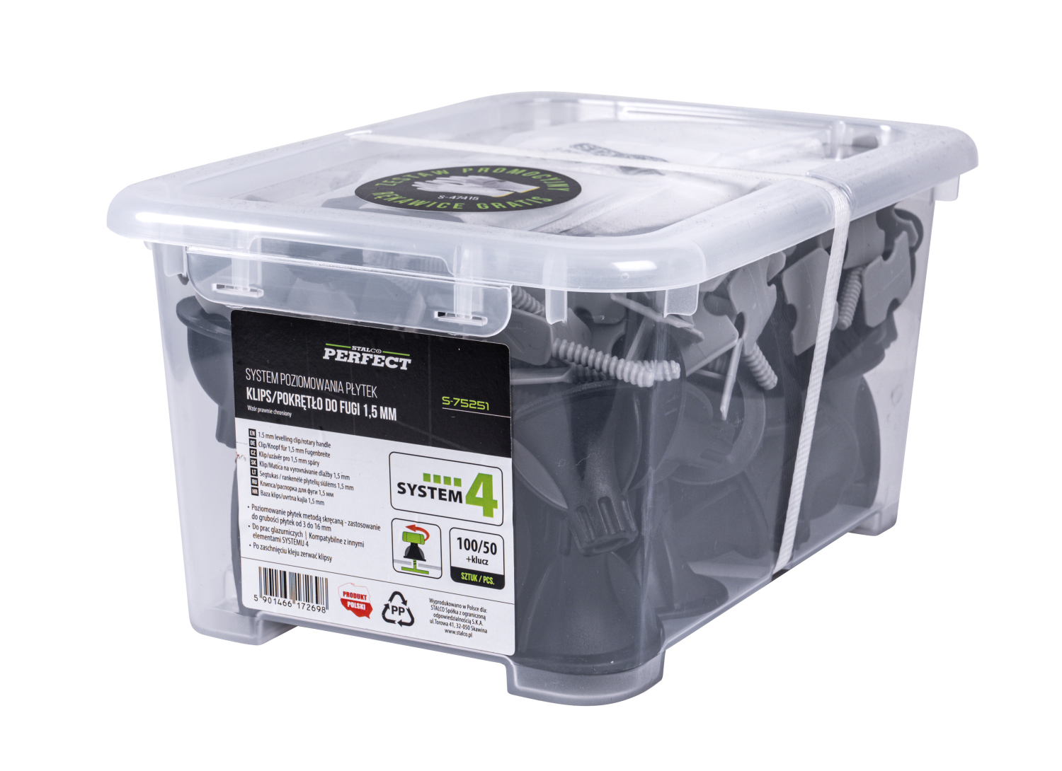 Zestaw poziomujący klips/pokrętło - SYSTEM 4 1mm , 100/50szt STALCO PERFECT S-75249
