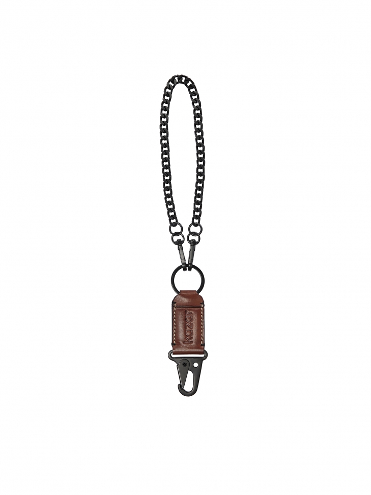 Brown leather key ring with snap hook