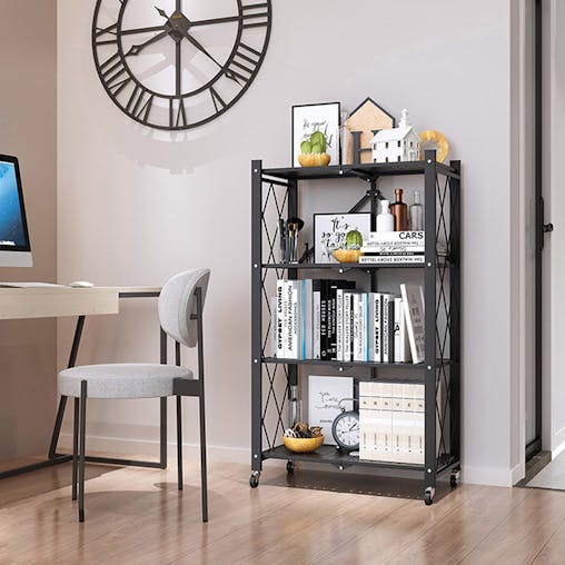 SOGA 2X 4 Tier Steel Foldable Kitchen Cart Multi-Functional Shelves with Wheels