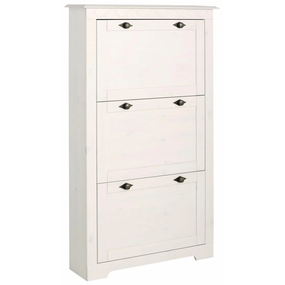 Lando Shoe Chest, 3 Flaps, solid pine, off white