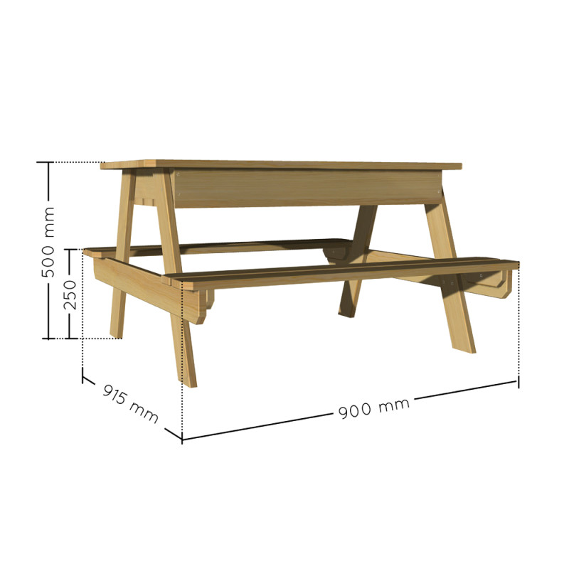 Table de jardin pique-nique avec bac à sable 90 x 91,5 x 50 cm