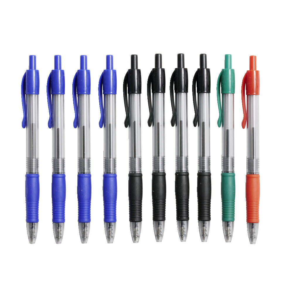 Stylo bille rétractable noir rouge bleu vert x10