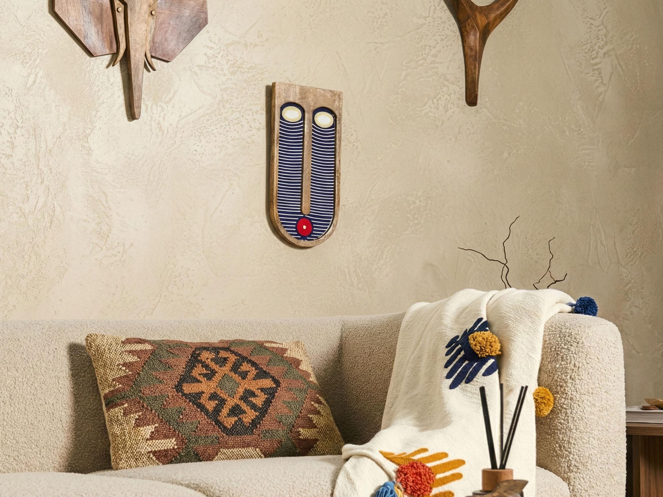 Wall Decor Face JIMETA Mango Wood 40 cm Blue