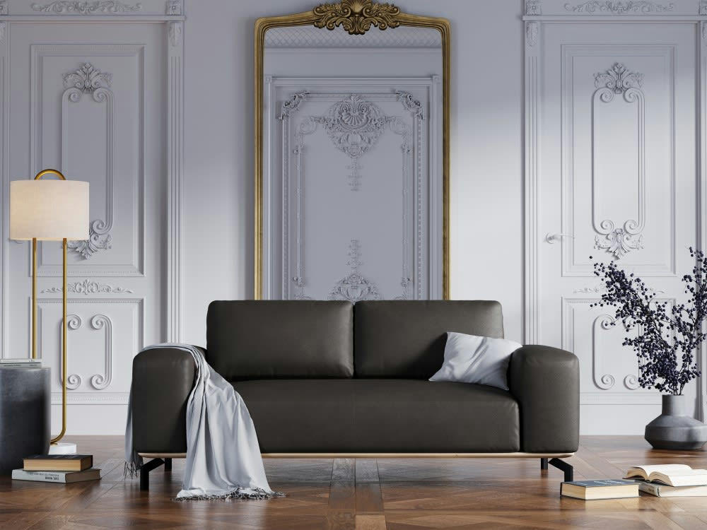 MARC - Canapé 2 places en cuir noir