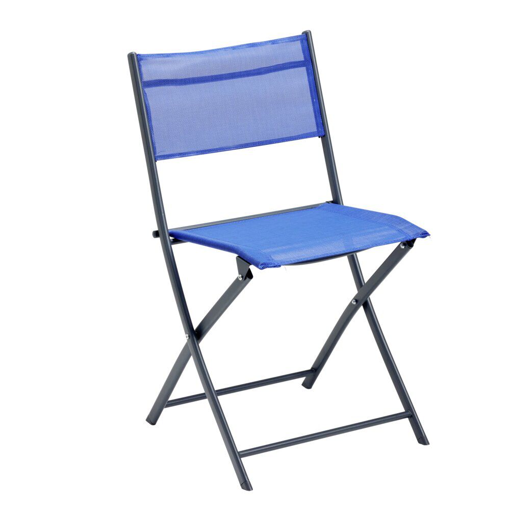 Chaise pliante Oslow métal et textilène bleu 51x45xH81cm