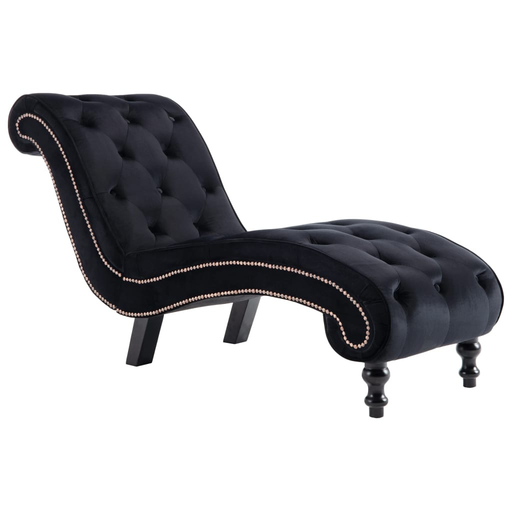 Szezlong Czarny Tapicerowany Leżanka Sofa Fotel Łóżko Aksamit