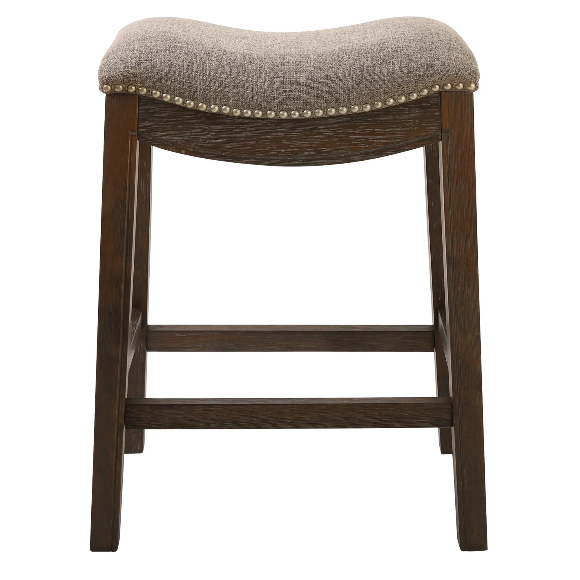 HomeRoots 26 Gray and Brown Fabric and Solid Wood Backless Counter Height Bar Chair