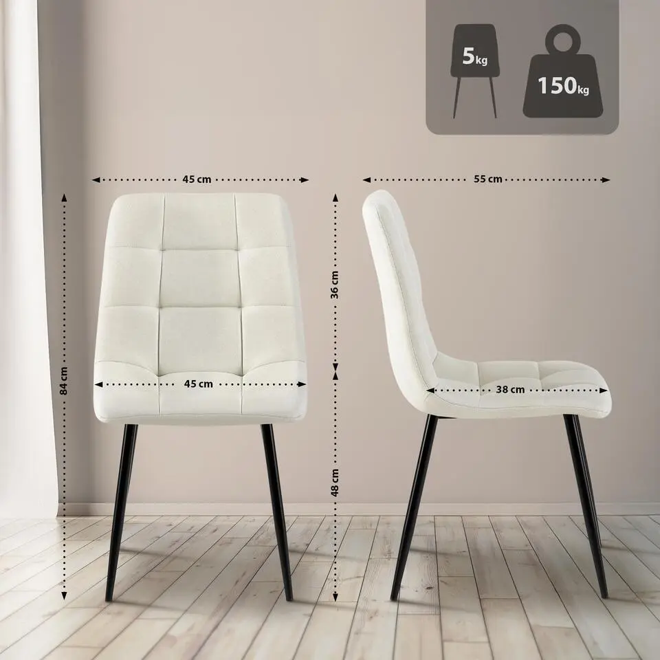 CLP Set van 4 Eetkamerstoel Antibes zwart Frame - Stof - creme