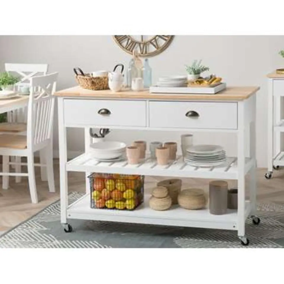 NAVARINO - Keukentrolley - Wit - Rubberhout