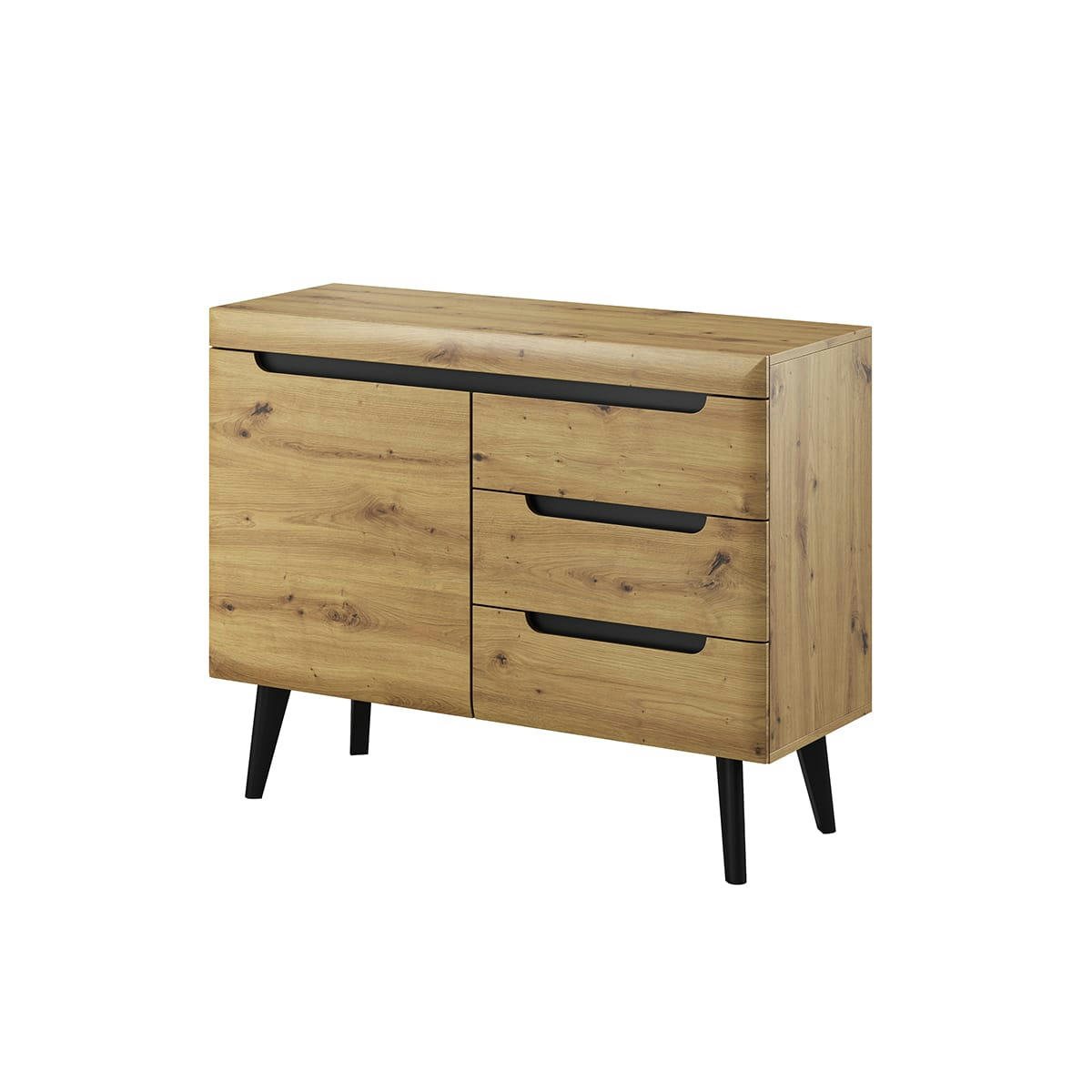 - Buffet 1 porte 3 tiroirs naturel et noir