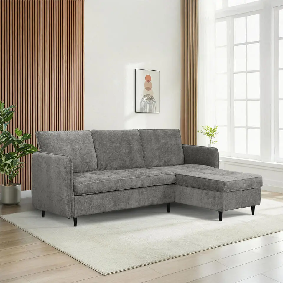 Lindhus - Bank met chaise longue omkeerbaar in stof grijs