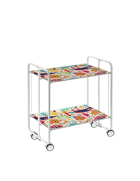Desserte pliante BAUHAUS avec roulettes, Structure blanche, 2 niveaux, 4 positions