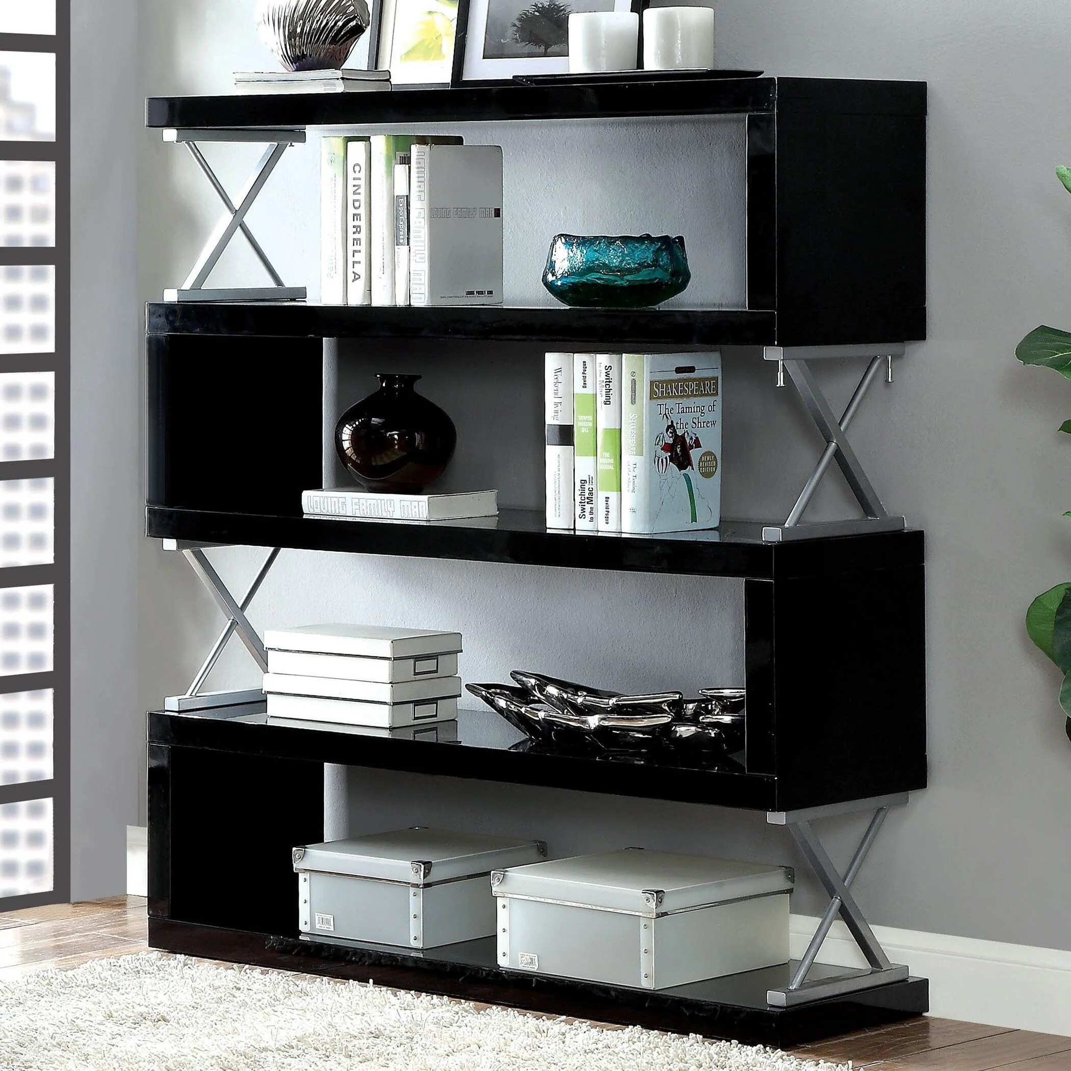 Loop Modern 5-Tier S-shaped Bookcase with X-shaped Metal by Furniture of America