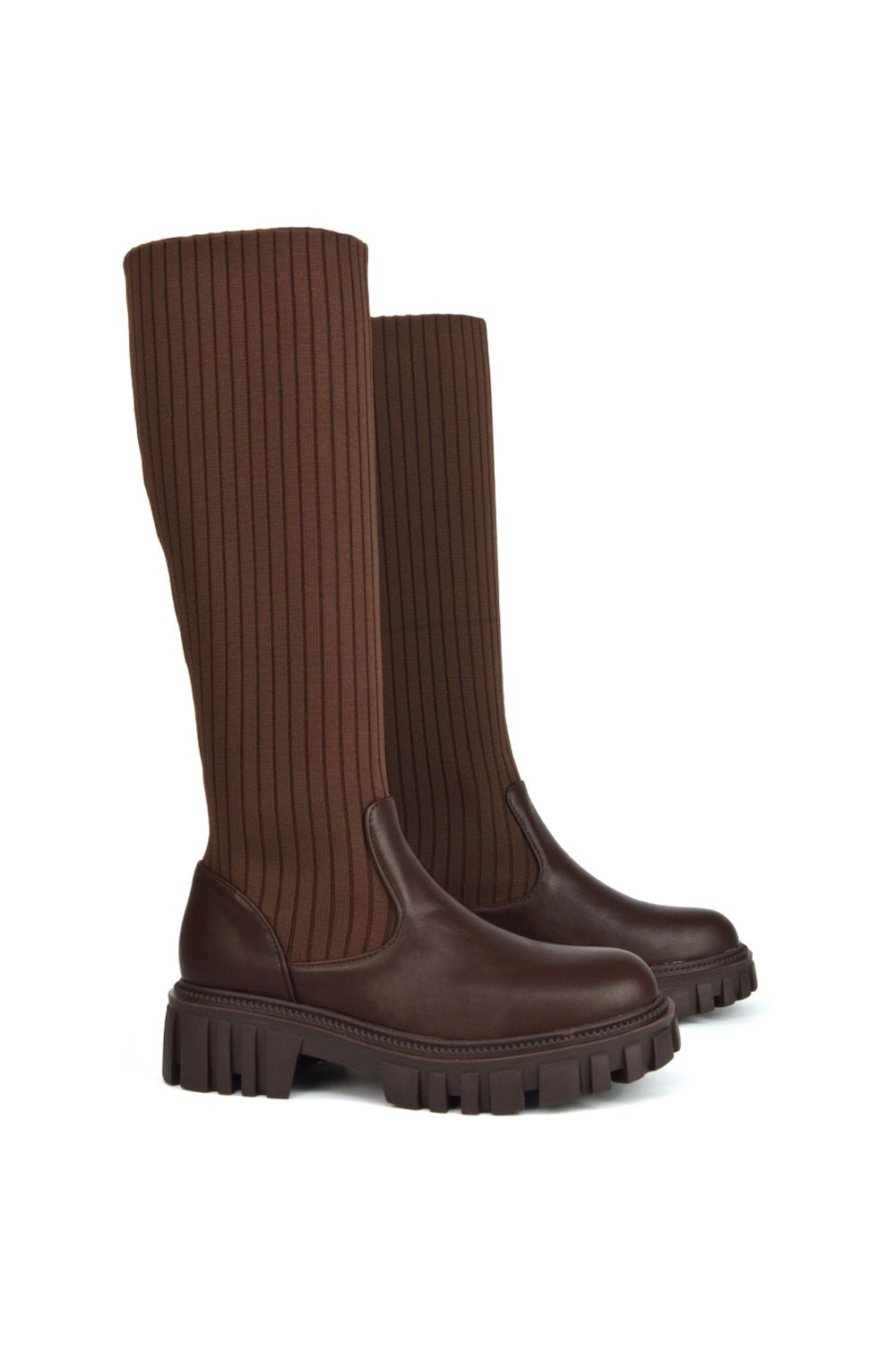XY London Kirsten' Knitted Sock Knee High Boots with Chunky Sole