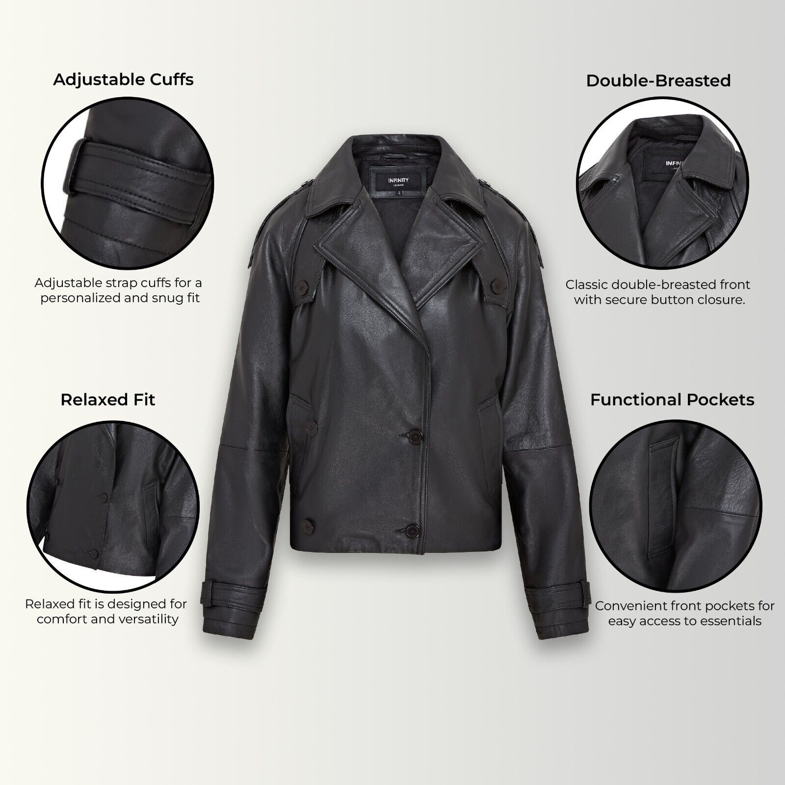 Infinity Leather Cropped Oversized Trench Leather Jacket - Canberra