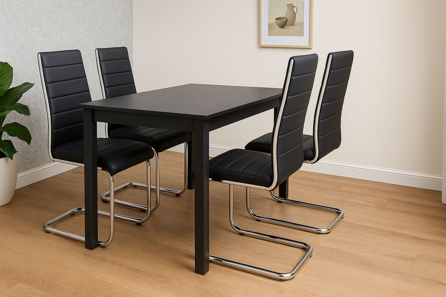KOSY KOALA Arrow Charcoal Dining Table Set With 4 Faux Leather Dining Chairs