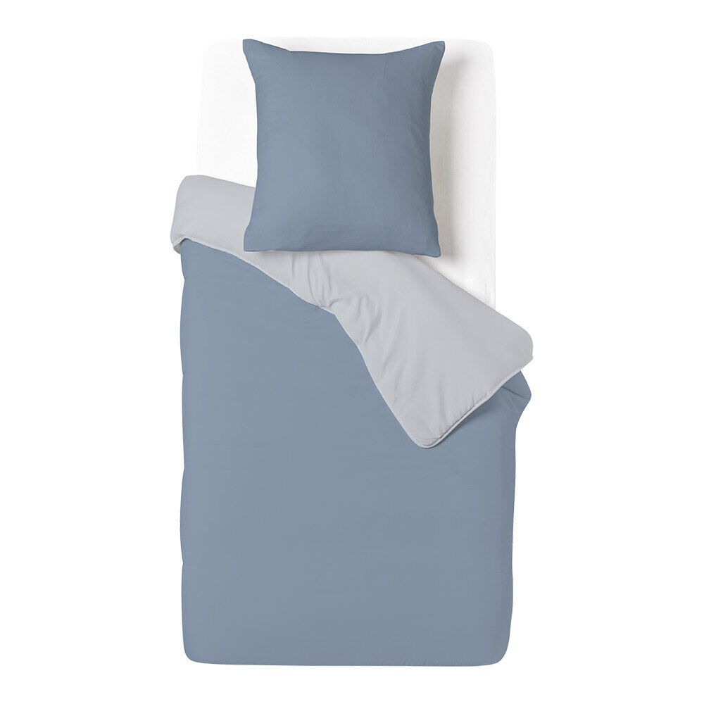 Parure de lit 1 personne 140x200cm polycoton réversible bleu