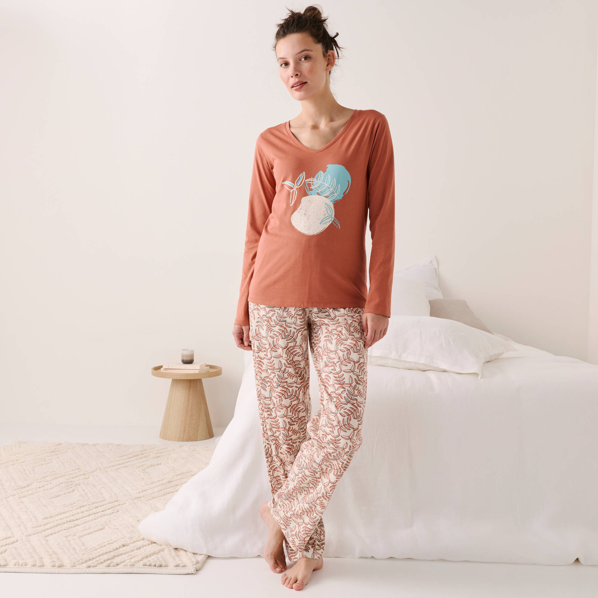 T-shirt de pyjama manches longues imprimé "feuillage"