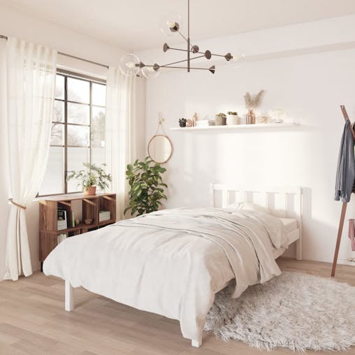 NNEVL Bed Frame White Solid Wood Pine 92x187 cm Single Size