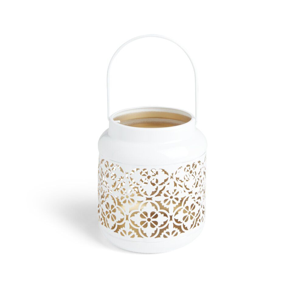 Lanterne carreaux de ciment ajourés métal blanc Ø12xH14cm