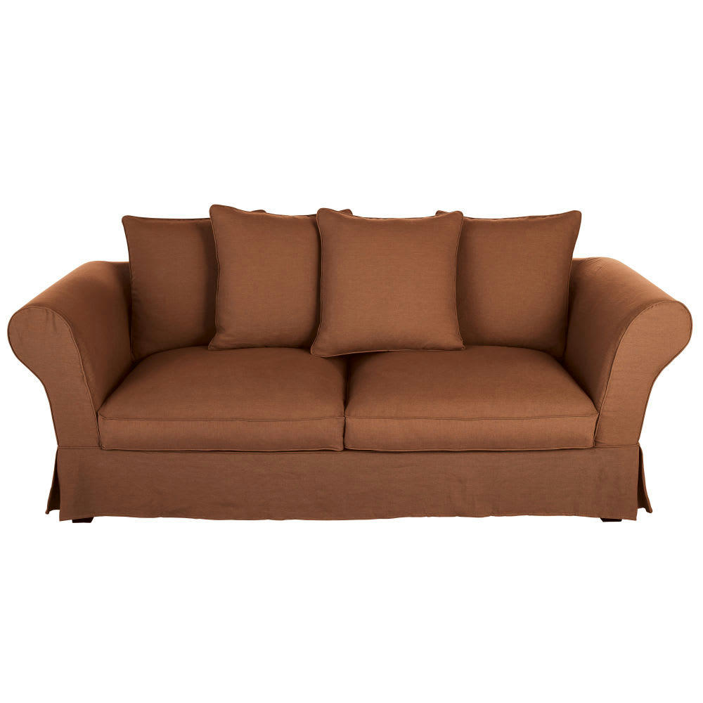 Roma - Housse de canapé-lit 3/4 places (matelas 12 cm) en lin froissé orange de Sienne