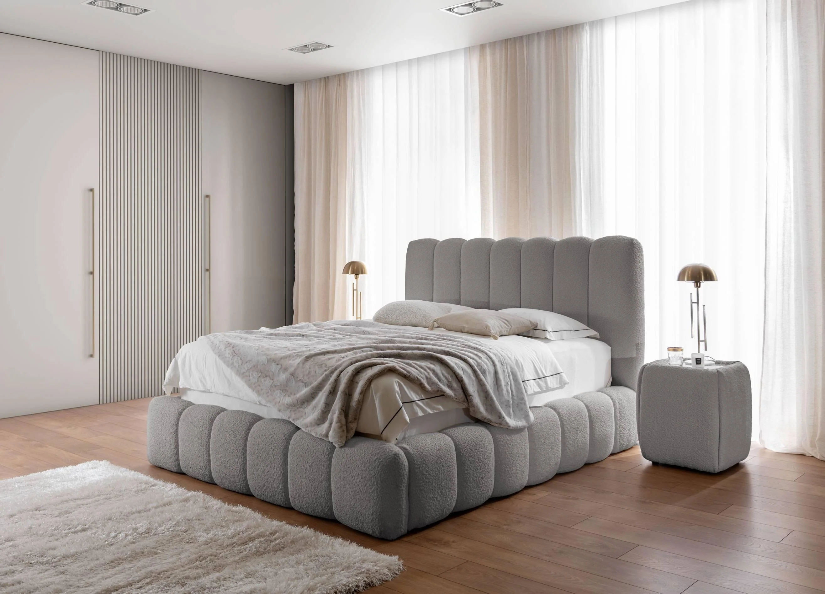 Bedframe Cisco bouclé met opbergruimte 180 x 200 cm