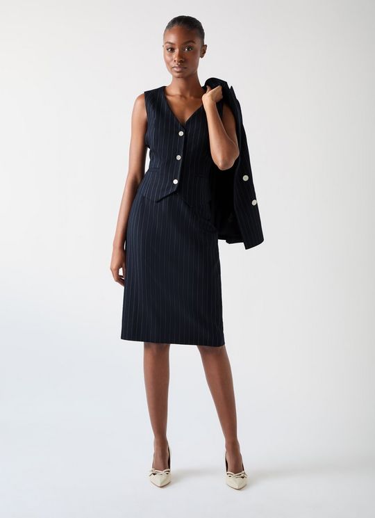 Baxtor Blue & Navy Wool Blend Pin Stripe Waistcoat