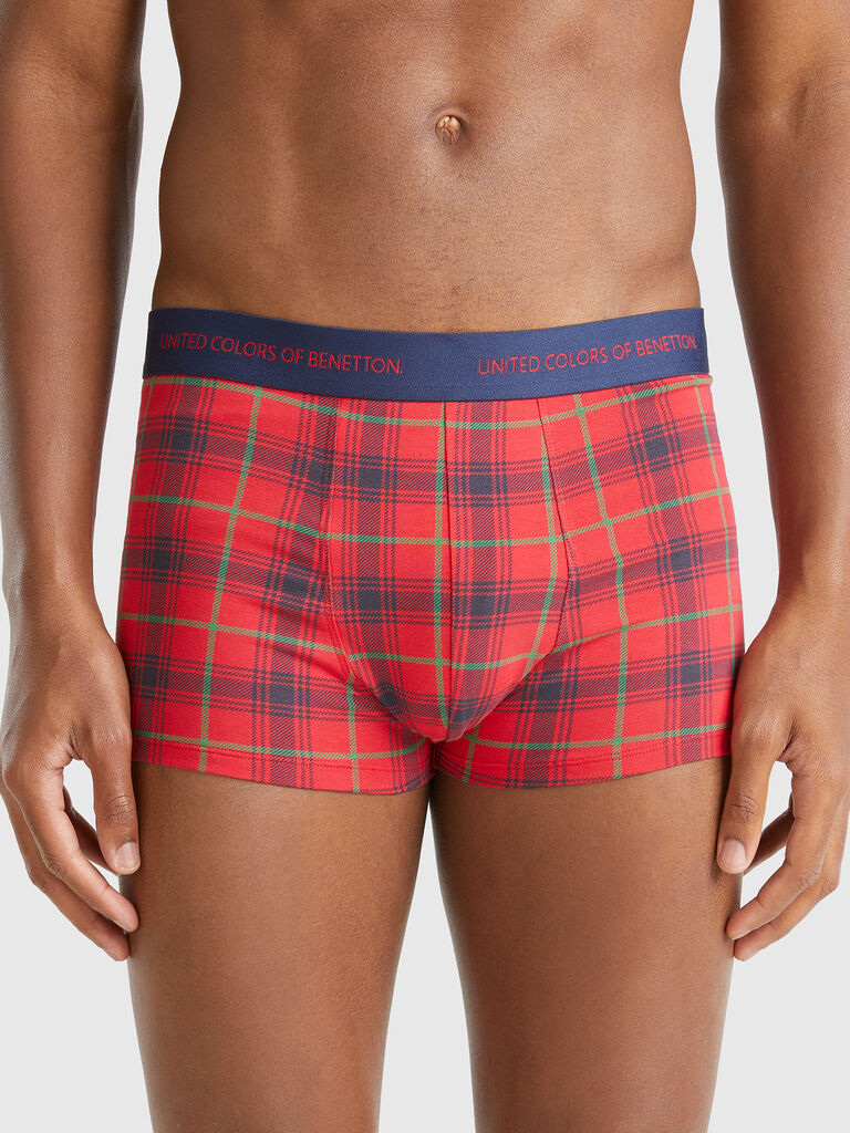 Red and blue tartan boxer shorts