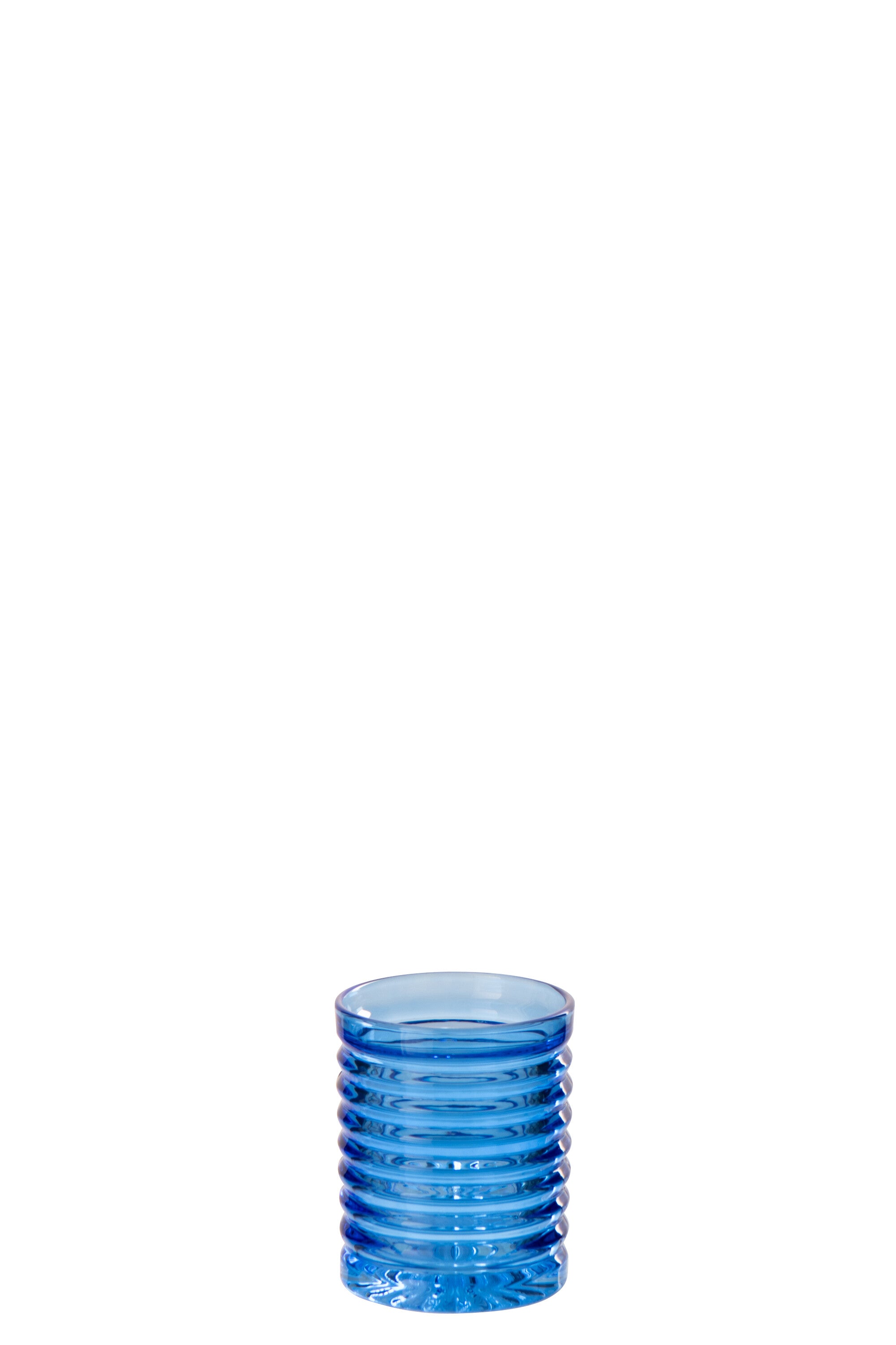 J-Line drinkglas Geribbeld - glas - blauw - 2 stuks
