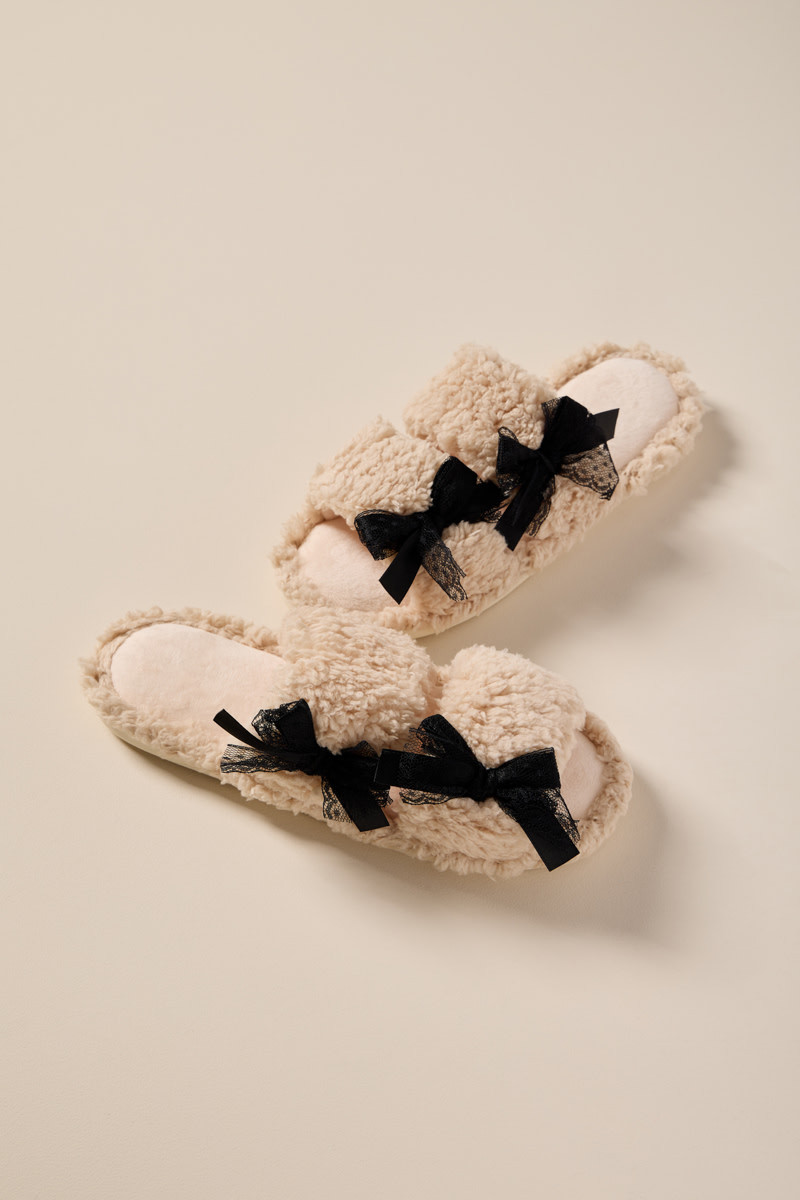 Coutney Bow Detail Sherpa Slippers