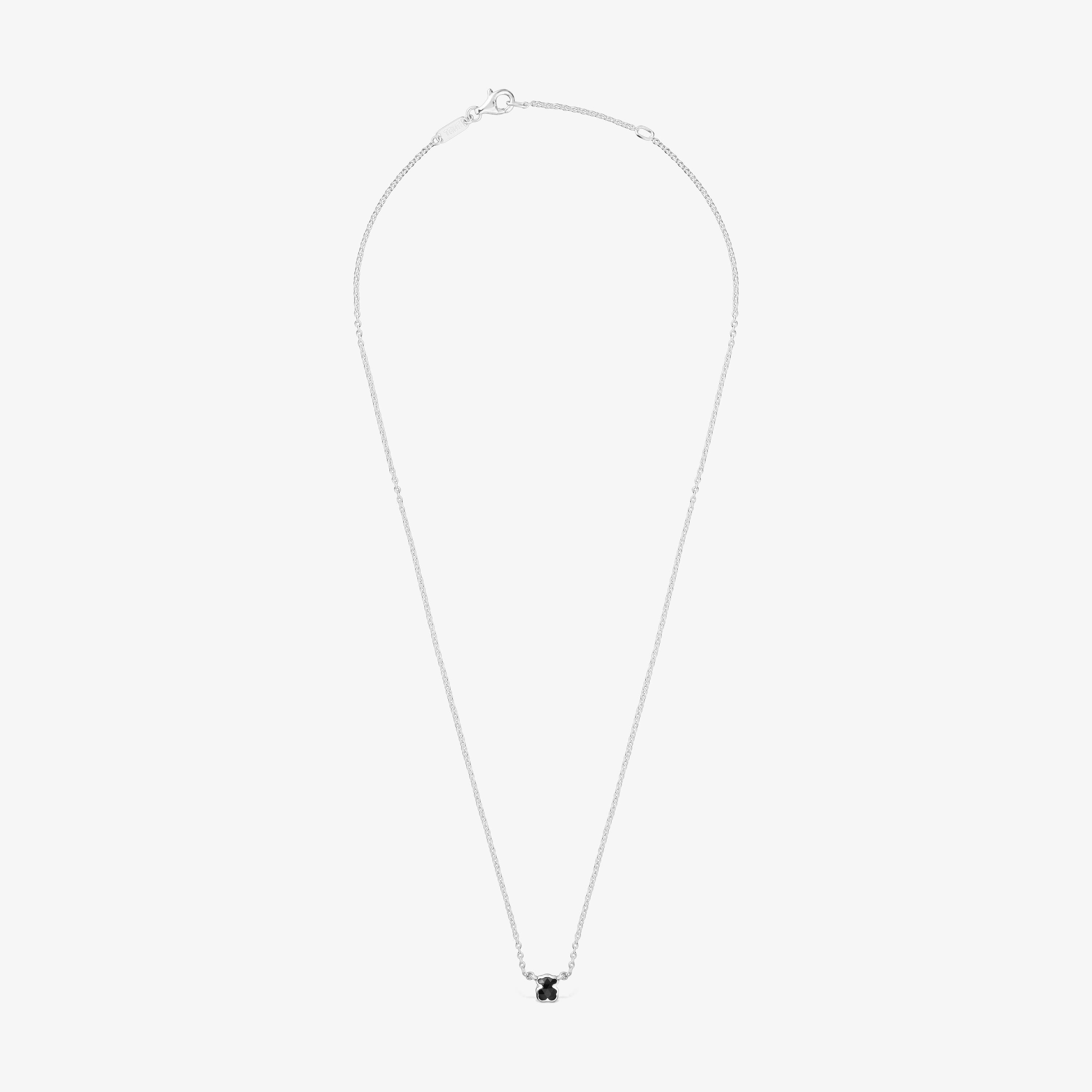 Collar corto de plata y motivo oso pequeño en ónix Icon Color