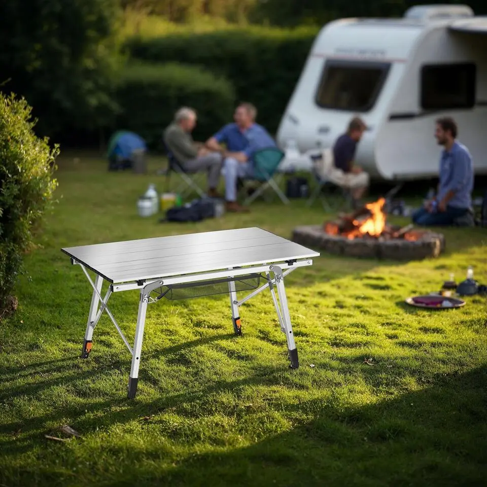 tectake Aluminium campingtafel Tina opvrouwbaar in hoogte verstelbaar , Zilver