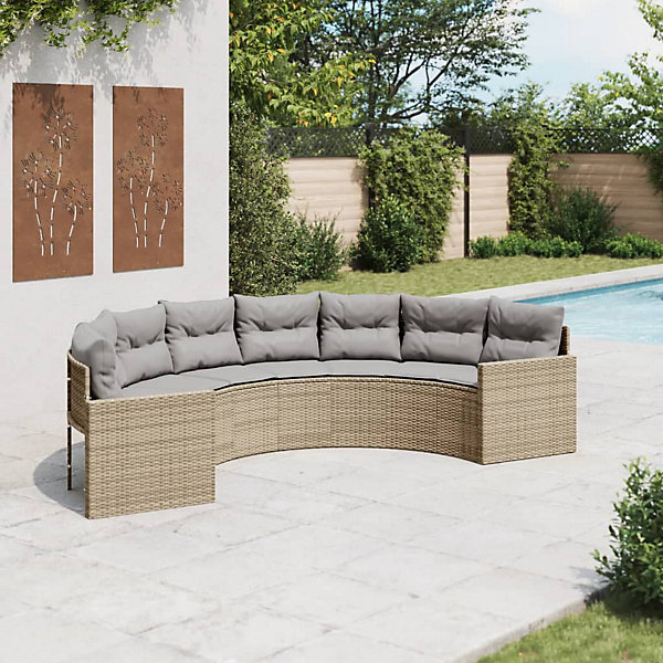 Canapé de jardin avec coussins demi-rond beige résine tressée vidaXL