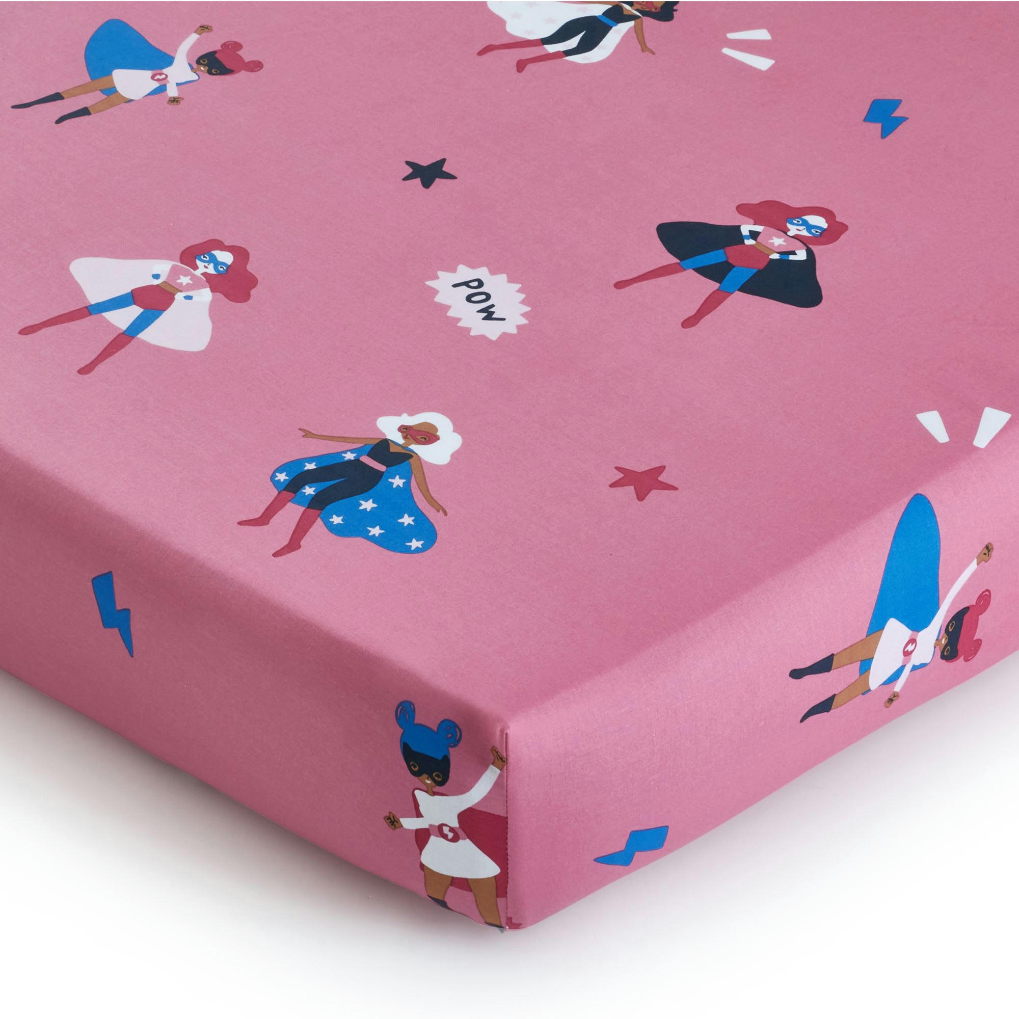 GIRL POWER - Drap-housse 90x190 rose en coton