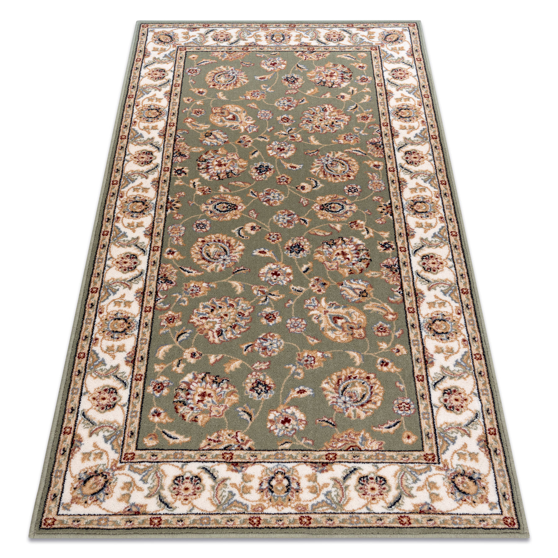Dywan wełniany NAIN Ornament, ramka 7338/51088 zielony / beż 200x300 cm