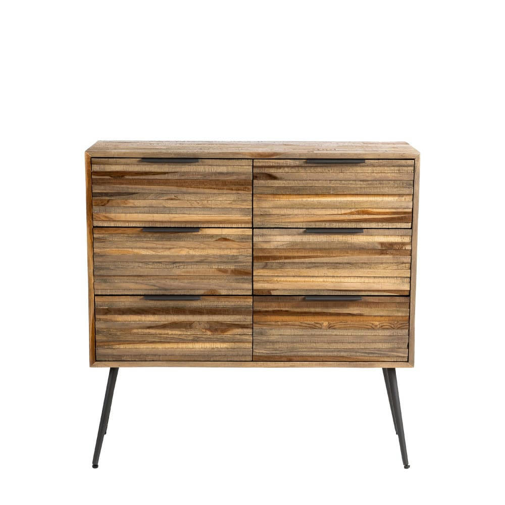 BALAOAN - Commode 6 tiroirs en métal et teck recyclé H88xL90cm bois