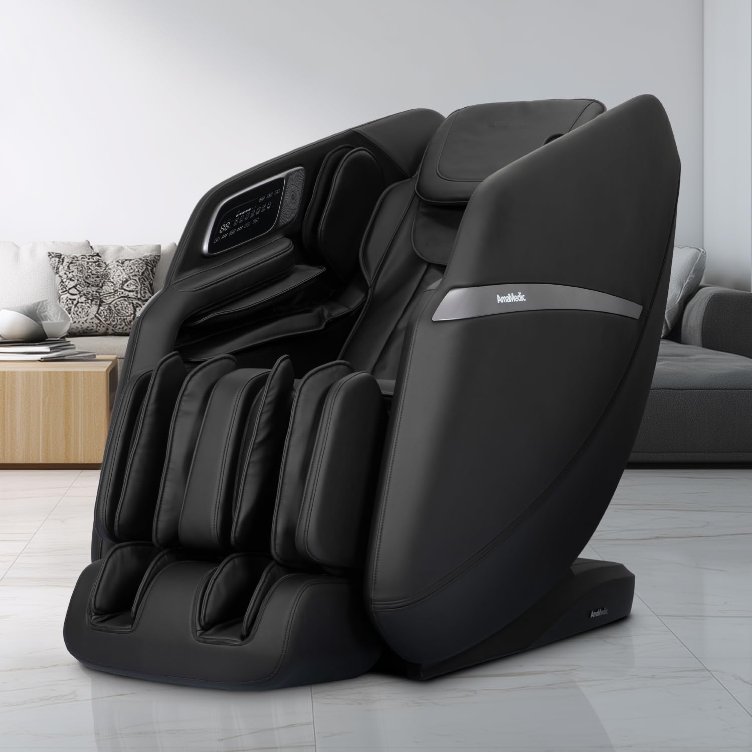 AmaMedic 3D Astoria | Full Body Massage Chair l Intelligent Voice Control | Touchscreen Controller | Heating Therapy l Zero Gravity Reclining l Bluetooth Speakers (Black)