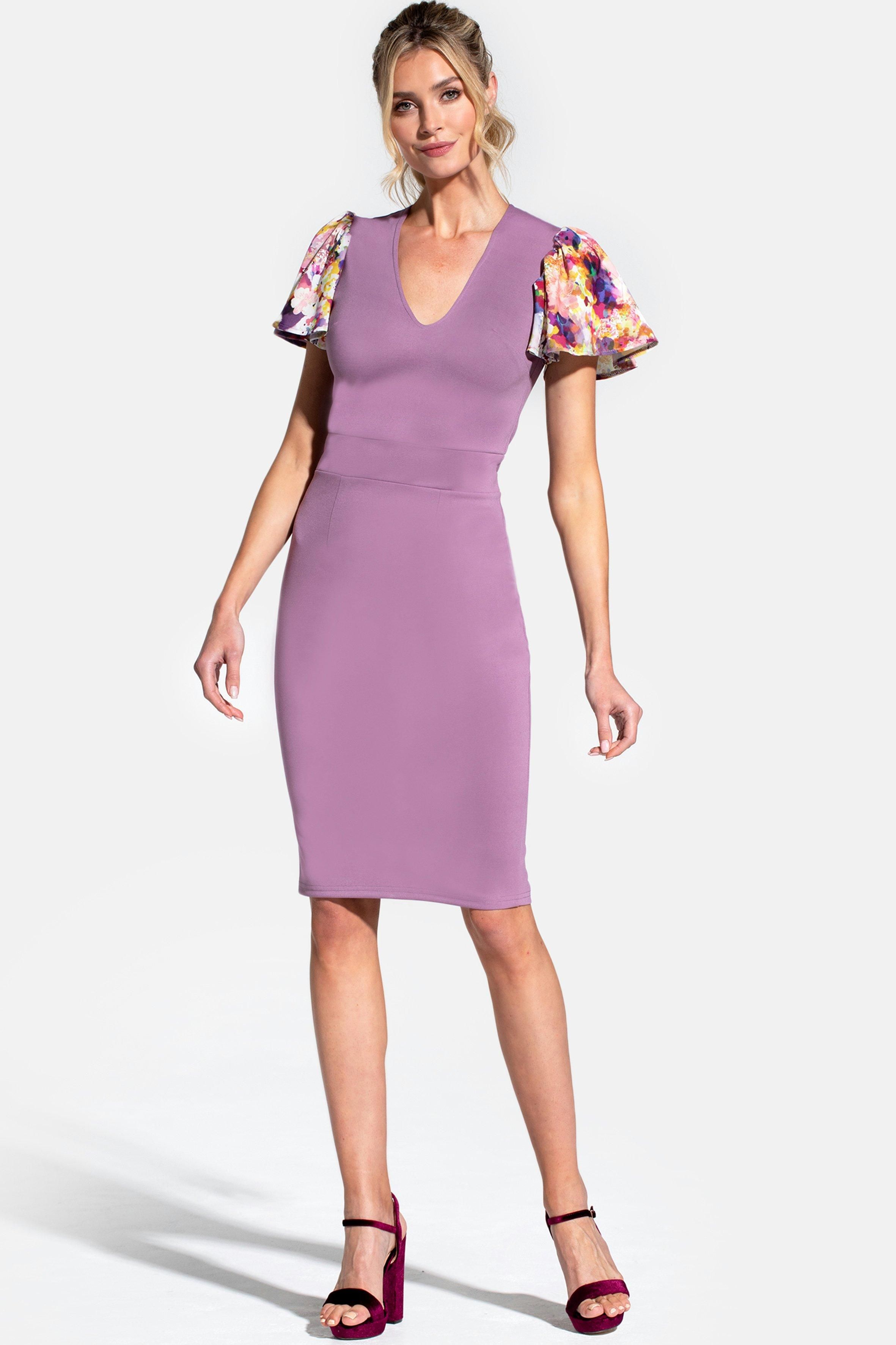 Hot Squash Ponte Dress with Chiffon Sleeves