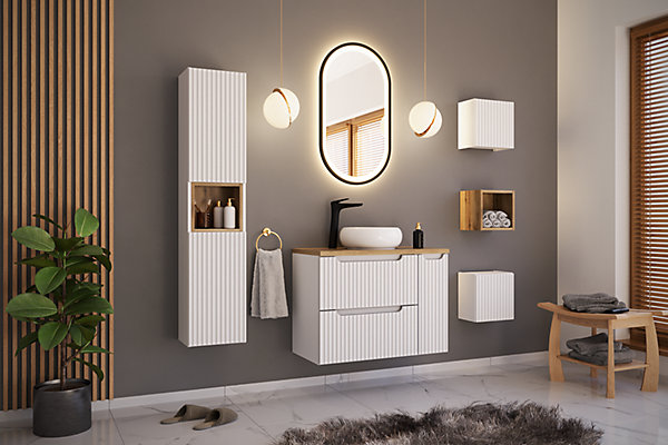 Meuble bas de salle de bain NOVA BLANC avec panier à linge et planNOIR 40 cm