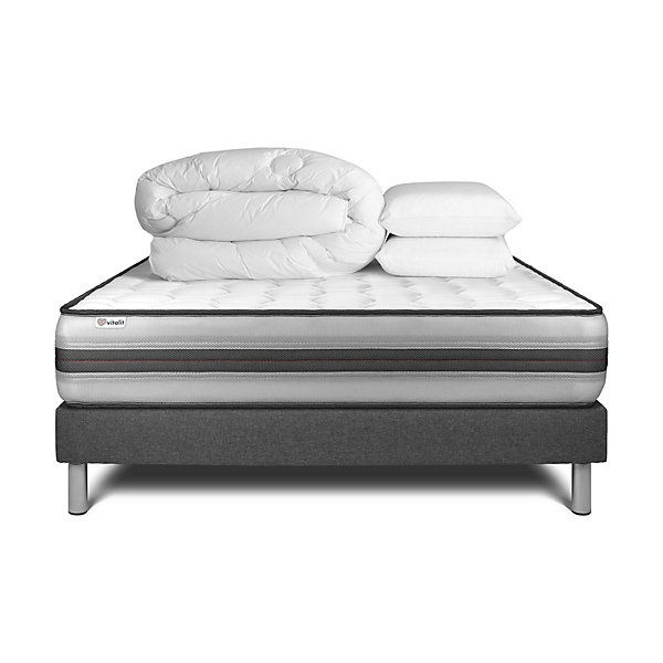 Pack sommier kit matelasRessorts ensachés et mémoire de forme avec couette et oreillers
