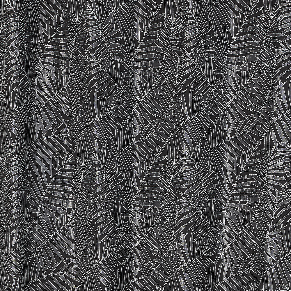 Rideau jacquard à oeillets motif feuille tropicale noir et gris
