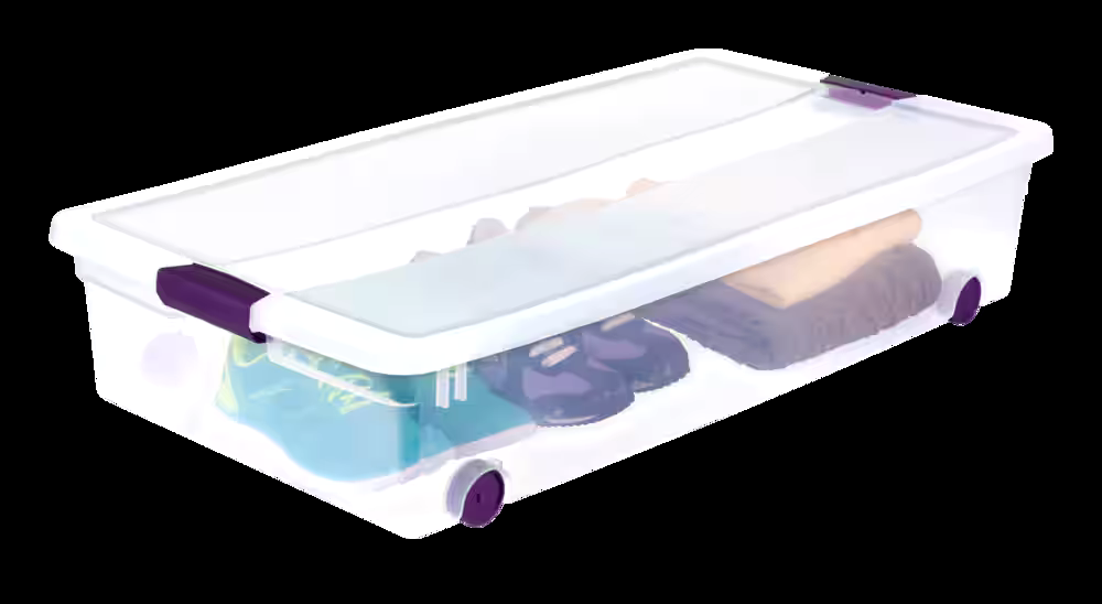 Sterilite ClearView Under the Bed Storage Box with Latched Lid and Wheels, 58-L