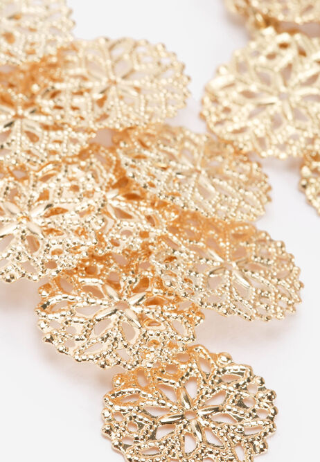 Womens Gold Textured Disc Cascade Earrings
