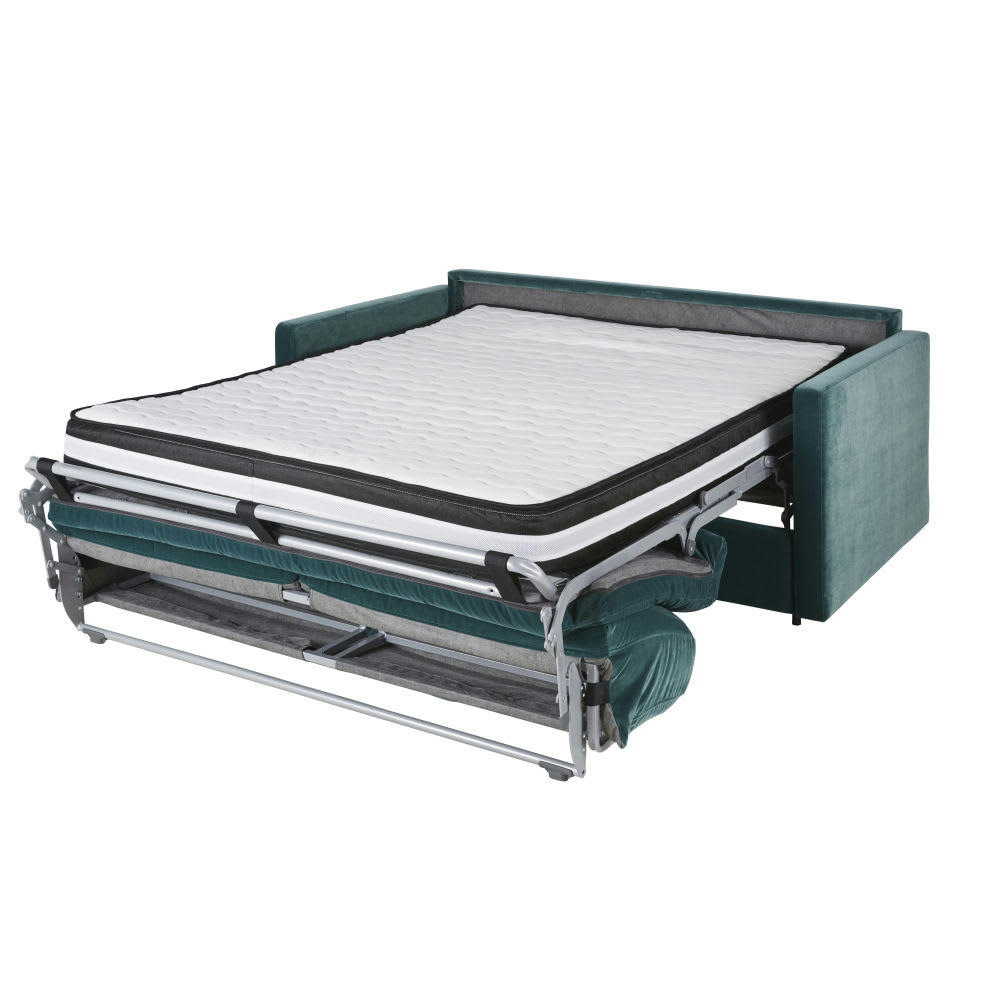 Wael - Canapé convertible 2/3 places en velours vert cèdre, matelas 18 cm