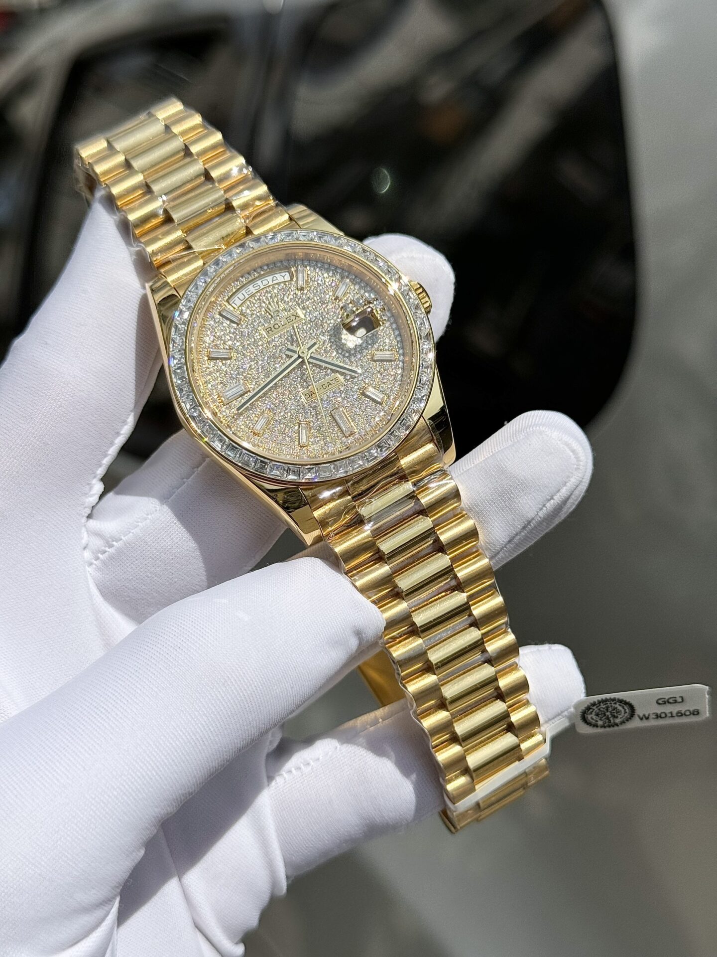 Rolex Day-Date YG Plated Diamond Dial Baguette Diamond 40mm Super Clone