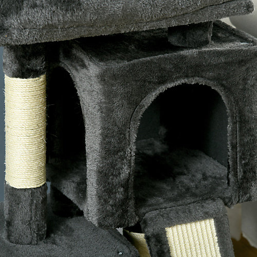 Arbre à chat PawHut avec sisal et grattoir en peluche gris foncé pour chats actifs jusqu à 30 kg